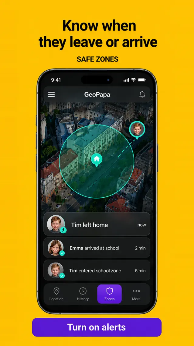 Geopapa store preview of arrival and departure alerts
