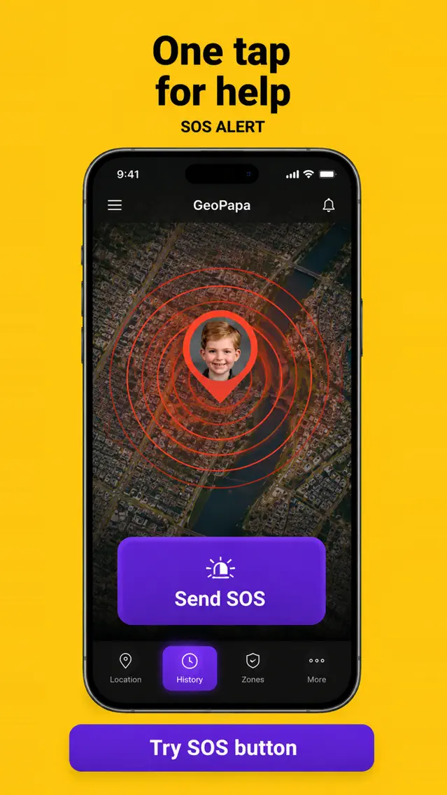 Geopapa store preview of an SOS alert